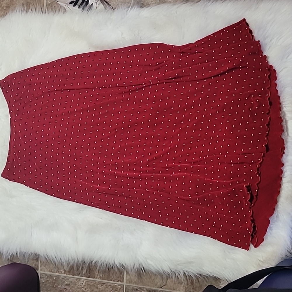 Norm Thompson Scarlet Maxi Skirt with Dots